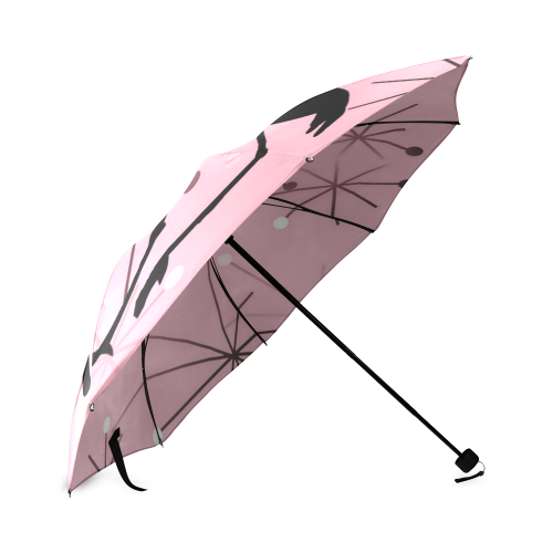 Midcentury Modern Atomic Starburst Flamingo Pink Foldable Umbrella (Model U01)