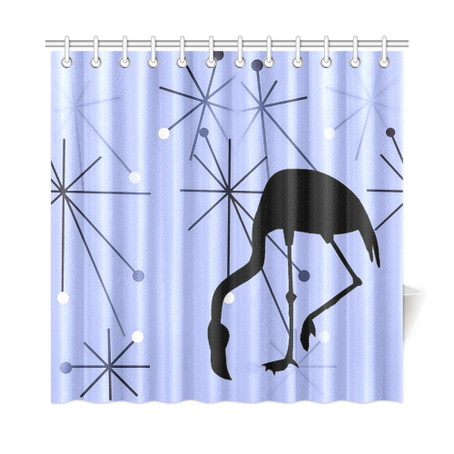 Midcentury Modern Atomic Starburst Flamingo Blue Shower Curtain 72"x72"