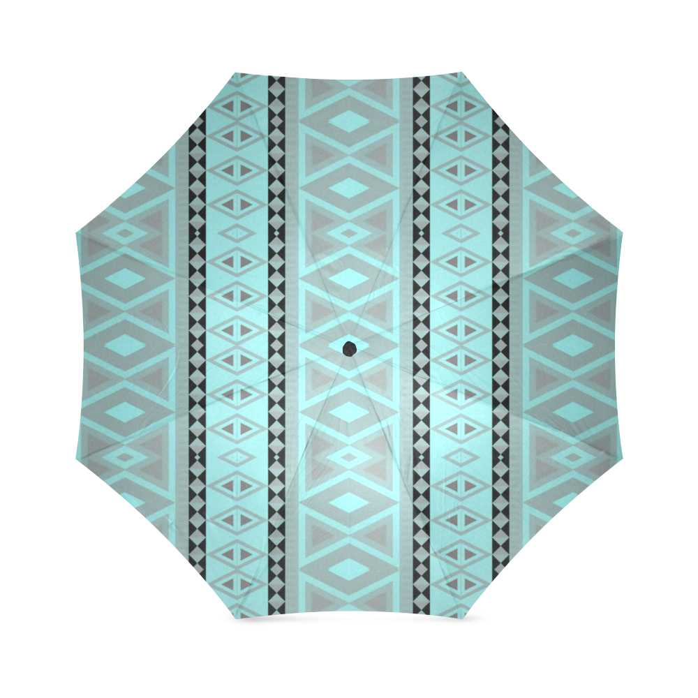 tribal border pattern  vertical, aqua Foldable Umbrella (Model U01)