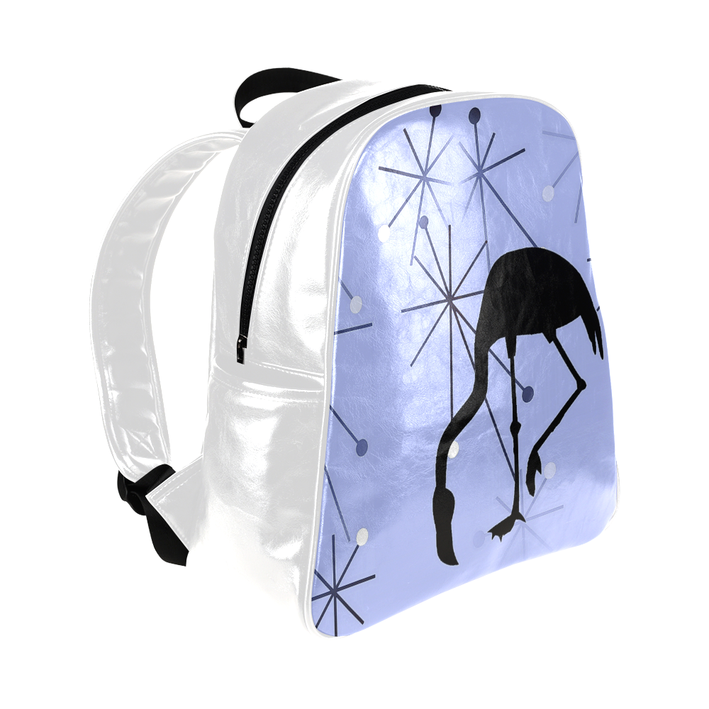 Midcentury Modern Atomic Starburst Flamingo Blue Multi-Pockets Backpack (Model 1636)
