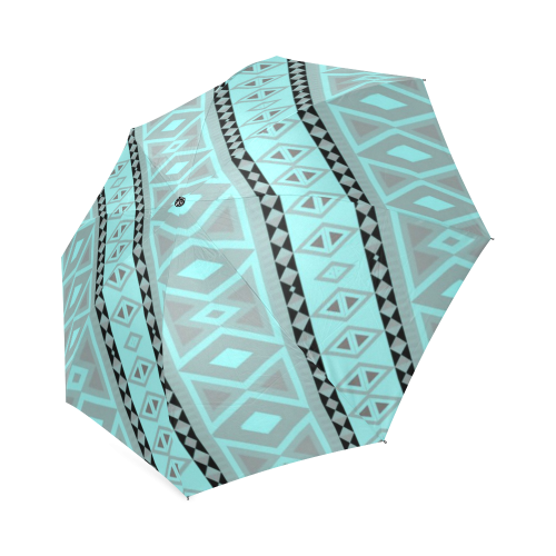 tribal border pattern  vertical, aqua Foldable Umbrella (Model U01)