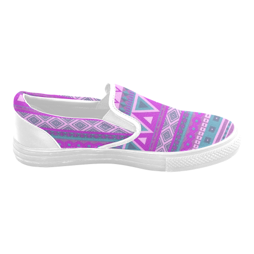 fancy tribal border pattern 08 pink Women's Unusual Slip-on Canvas Shoes (Model 019)