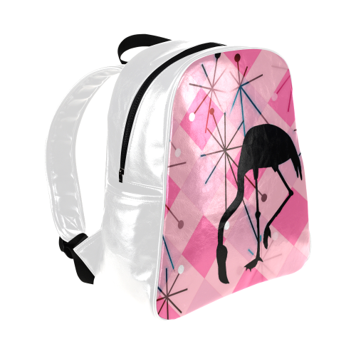 Midcentury Modern Atomic Starburst Diamond Pattern Flamingo Pink Multi-Pockets Backpack (Model 1636)