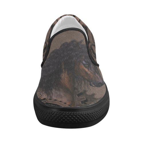 Steampunk Horse Women's Slip-on Canvas Shoes (Model 019)