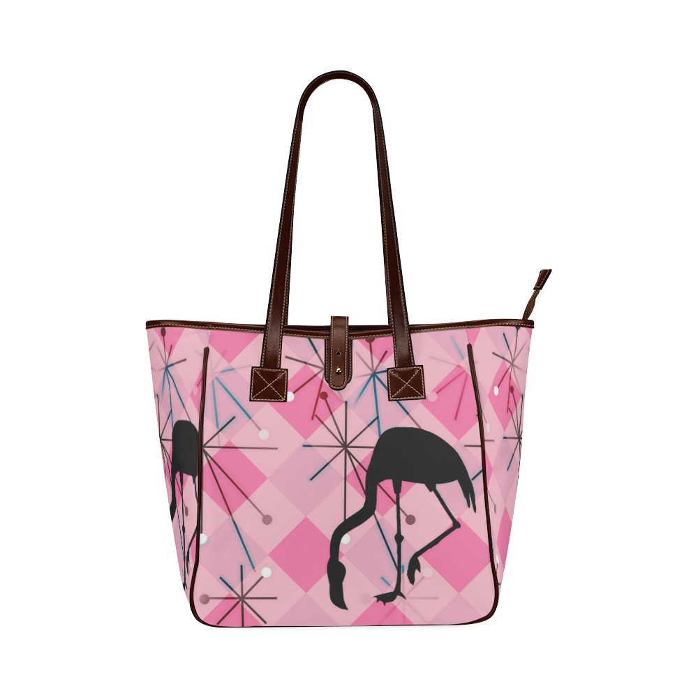 Midcentury Modern Atomic Starburst Flamingo Pink Diamond Pattern Classic Tote Bag (Model 1644)