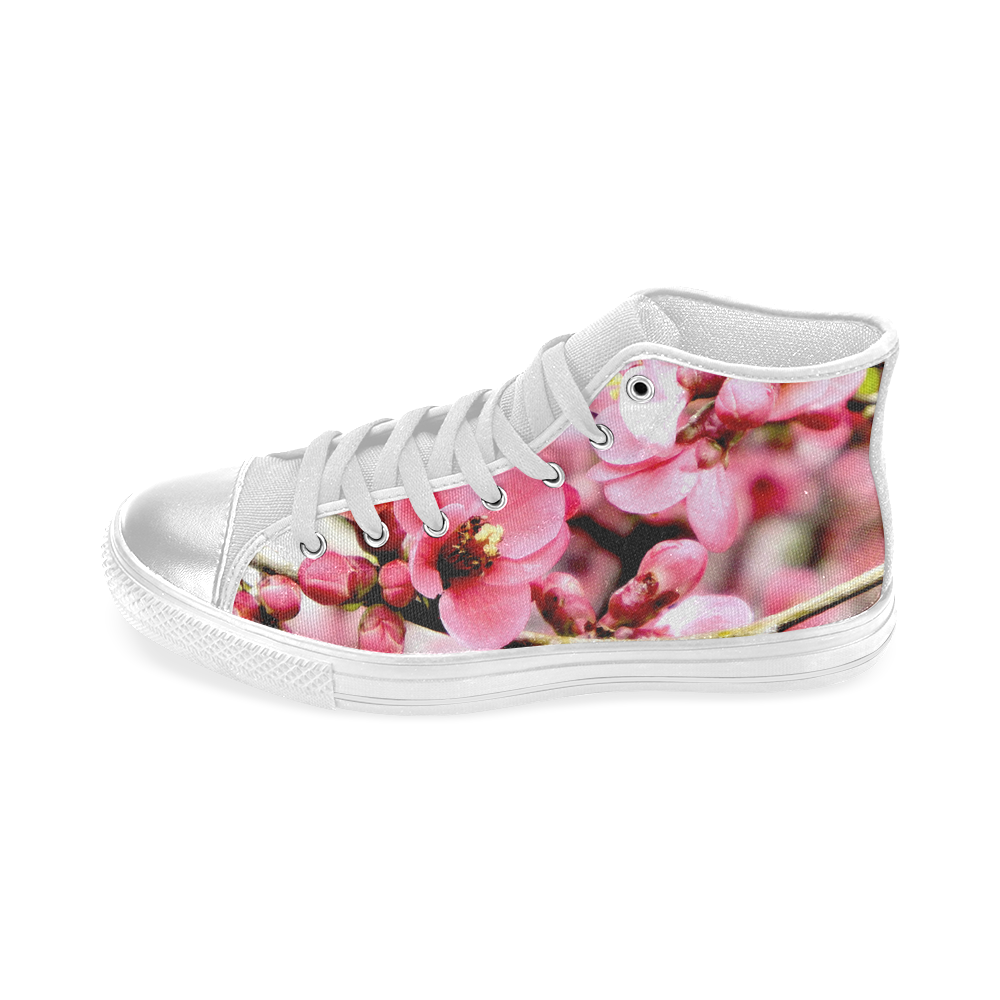 Pink Floral Women's Classic High Top Canvas Shoes (Model 017)