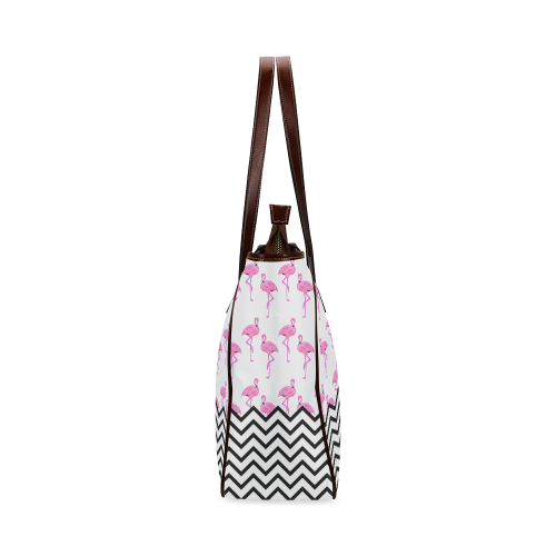 Pink Flamingo Black White Chevron Stripes Pattern Classic Tote Bag (Model 1644)