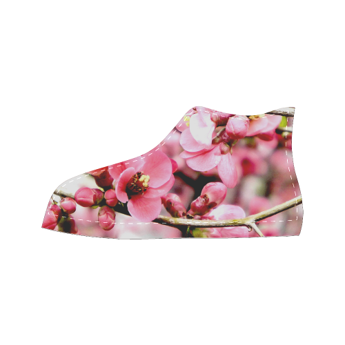 Pink Floral Women's Classic High Top Canvas Shoes (Model 017)