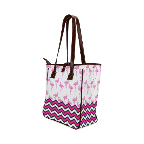Pink Flamingo Chevron Pattern Classic Tote Bag (Model 1644)