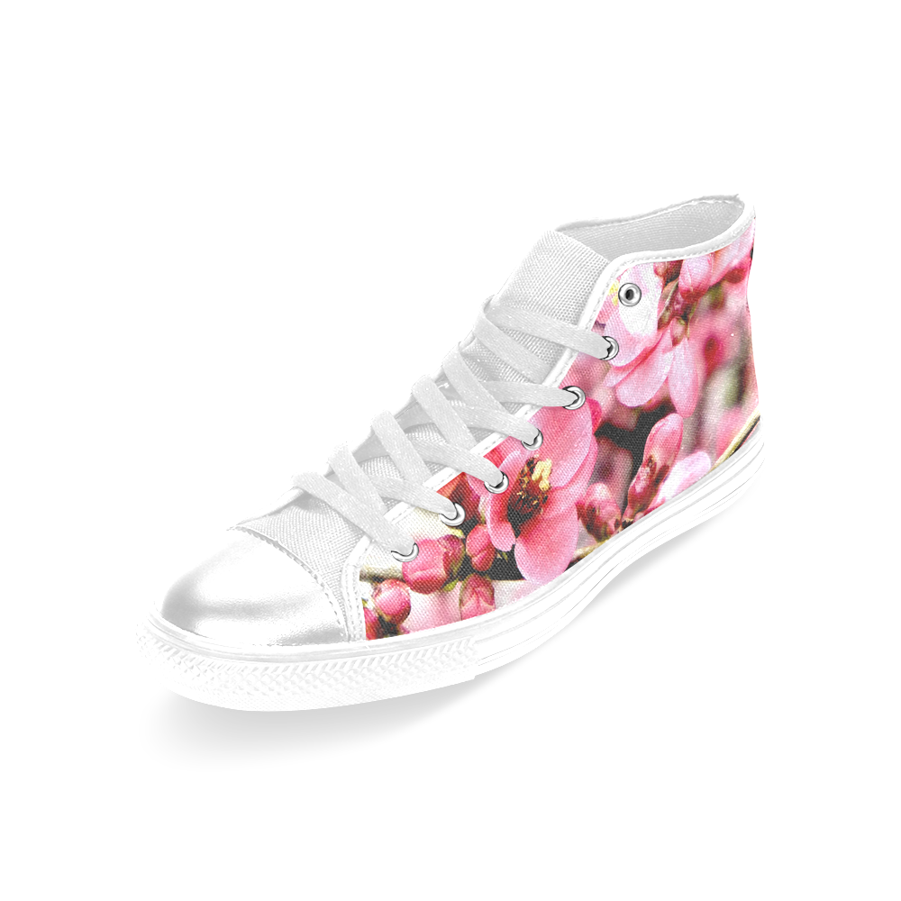 Pink Floral Women's Classic High Top Canvas Shoes (Model 017)