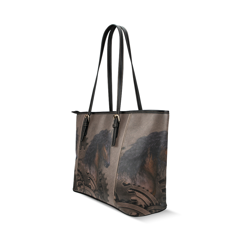 Steampunk Horse Leather Tote Bag/Small (Model 1640)