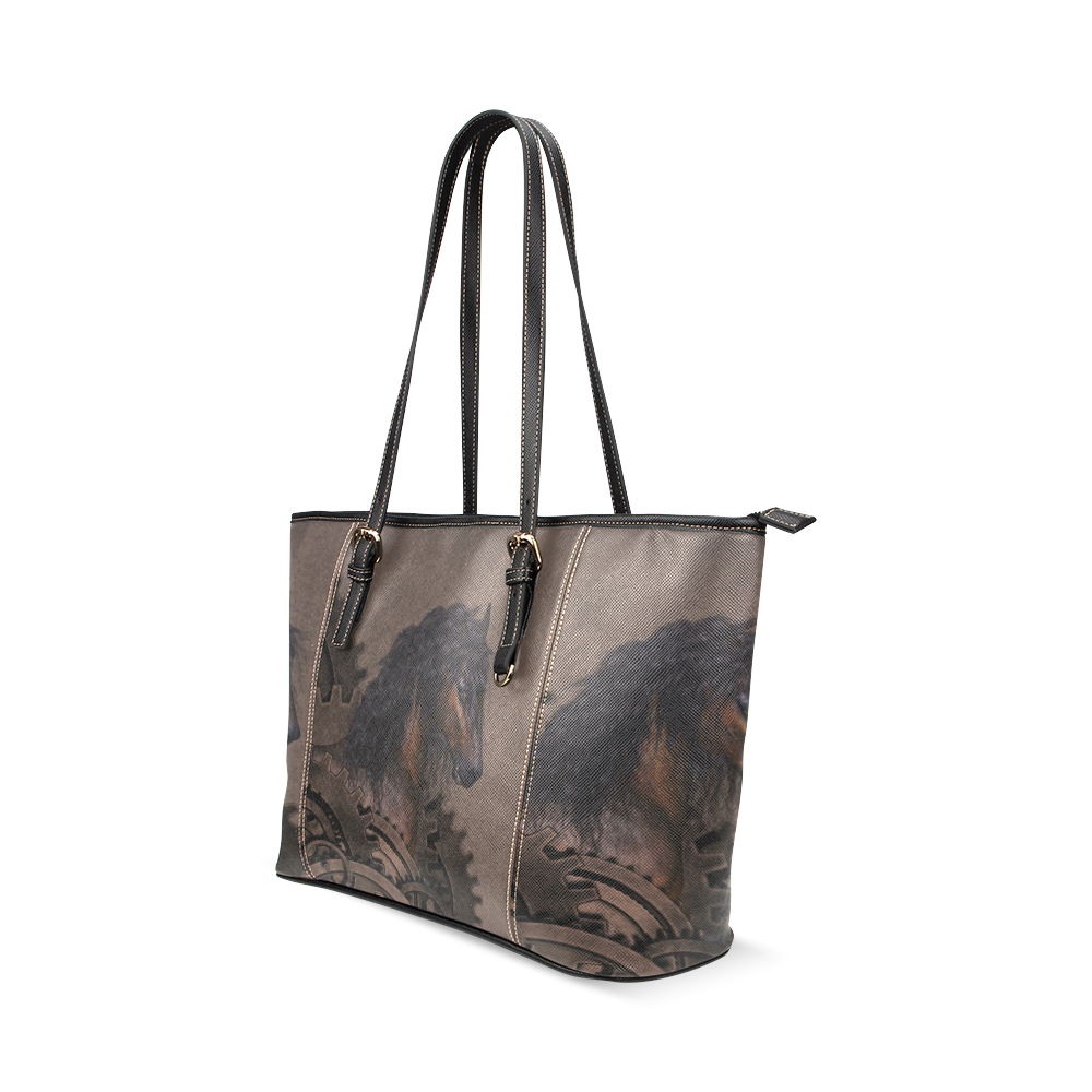 Steampunk Horse Leather Tote Bag/Small (Model 1640)