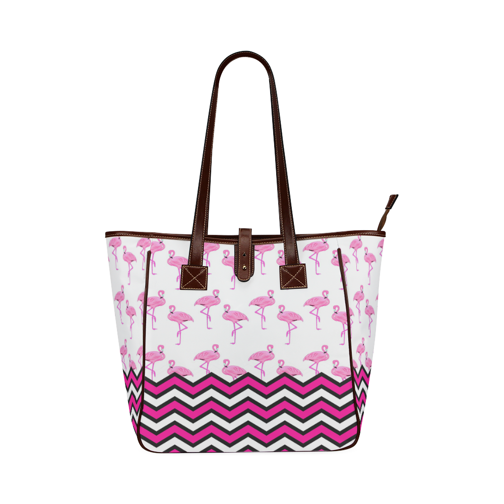 Pink Flamingo Chevron Pattern Classic Tote Bag (Model 1644)