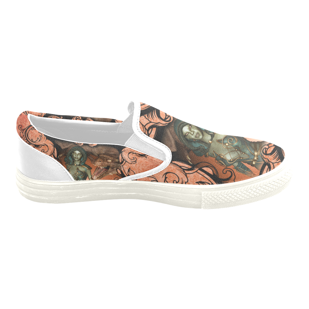 Best friends, dragon with fairy Women's Unusual Slip-on Canvas Shoes (Model 019)