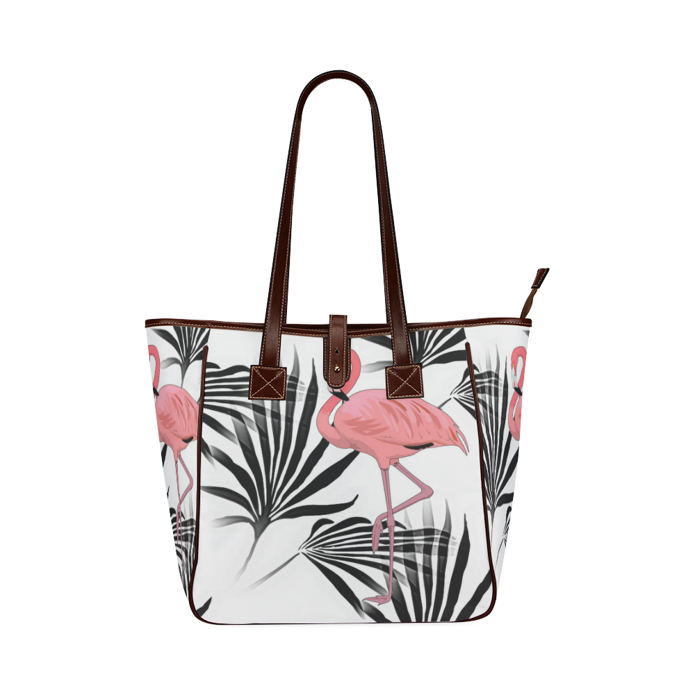 Flamingo Tropical Palmetto Fronds Pattern Classic Tote Bag (Model 1644)