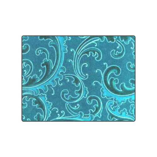 Vintage Swirls Curlicue Teal Turquoise Peacock Blanket 50"x60"