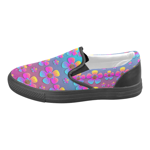 Freedom Peace Flowers Raining In Rainbows Women's Unusual Slip-on Canvas Shoes (Model 019)