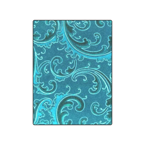 Vintage Swirls Curlicue Teal Turquoise Peacock Blanket 50"x60"