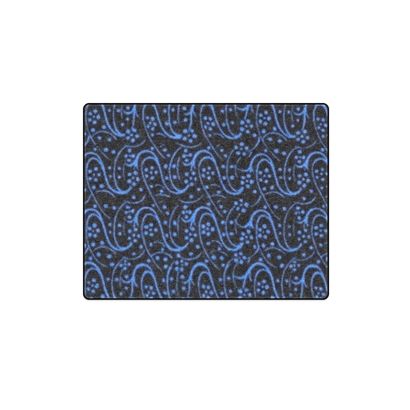 Vintage Swirl Floral Blue Black Blanket 40"x50"