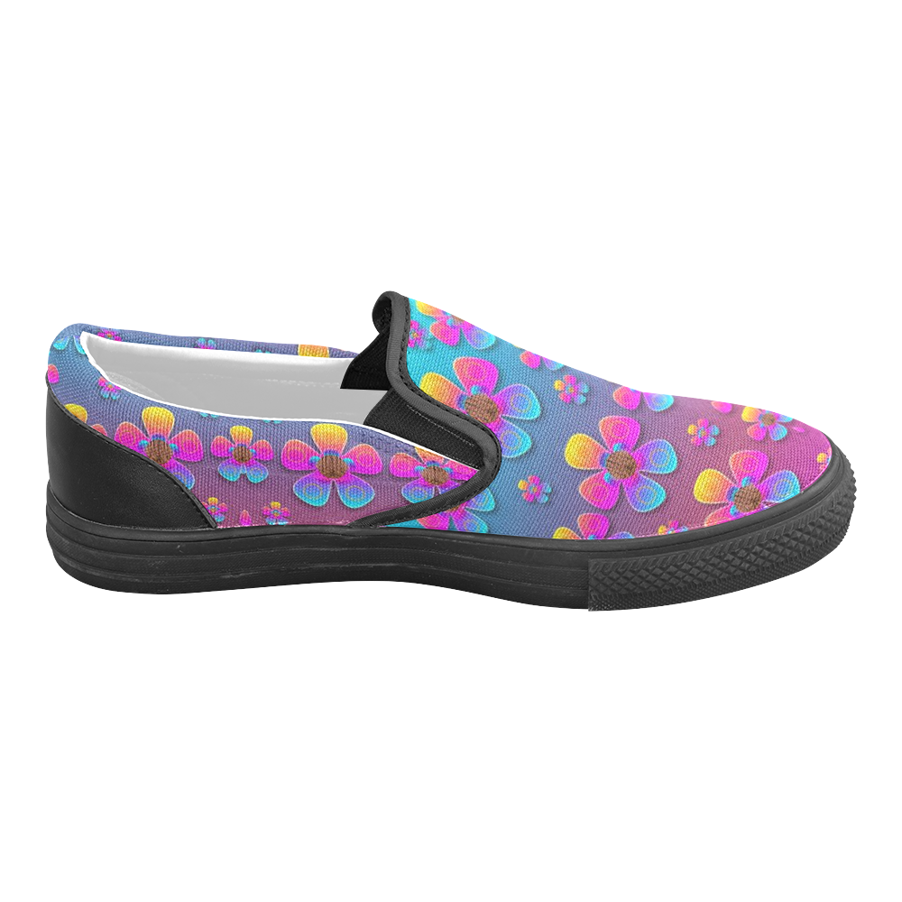 Freedom Peace Flowers Raining In Rainbows Women's Unusual Slip-on Canvas Shoes (Model 019)