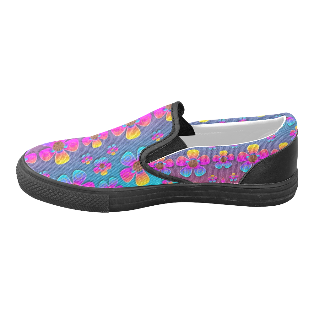 Freedom Peace Flowers Raining In Rainbows Women's Unusual Slip-on Canvas Shoes (Model 019)