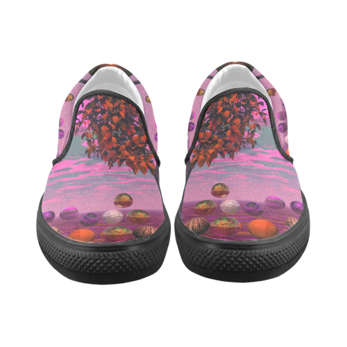 Bittersweet Opinion, Abstract Raspberry Maple Tree Men's Unusual Slip-on Canvas Shoes (Model 019)