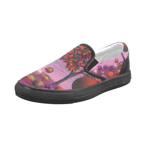 Bittersweet Opinion, Abstract Raspberry Maple Tree Men's Slip-on Canvas Shoes (Model 019)