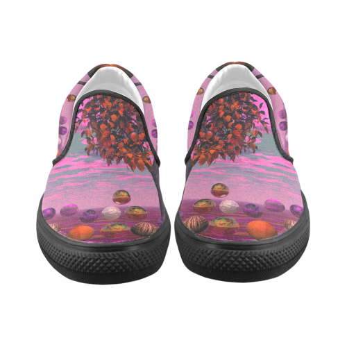 Bittersweet Opinion, Abstract Raspberry Maple Tree Women's Unusual Slip-on Canvas Shoes (Model 019)
