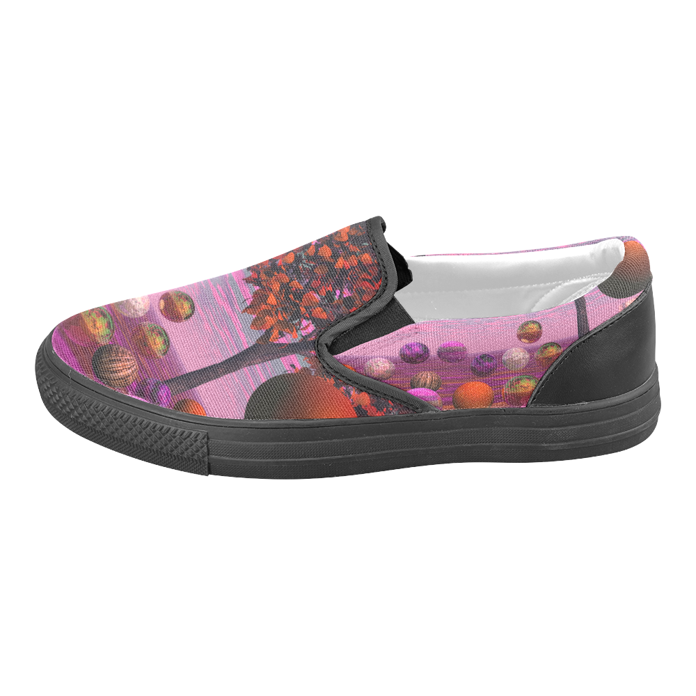 Bittersweet Opinion, Abstract Raspberry Maple Tree Men's Slip-on Canvas Shoes (Model 019)