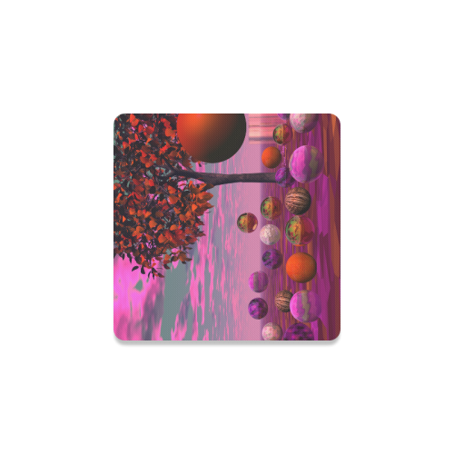 Bittersweet Opinion, Abstract Raspberry Maple Tree Square Coaster