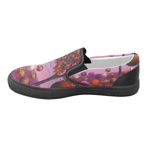 Bittersweet Opinion, Abstract Raspberry Maple Tree Women's Unusual Slip-on Canvas Shoes (Model 019)