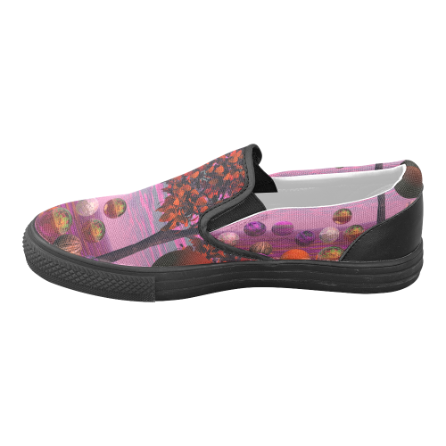 Bittersweet Opinion, Abstract Raspberry Maple Tree Men's Unusual Slip-on Canvas Shoes (Model 019)