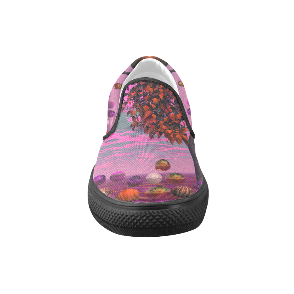 Bittersweet Opinion, Abstract Raspberry Maple Tree Women's Unusual Slip-on Canvas Shoes (Model 019)