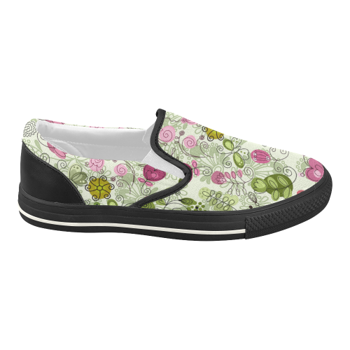 doodle flowers Women's Slip-on Canvas Shoes (Model 019)