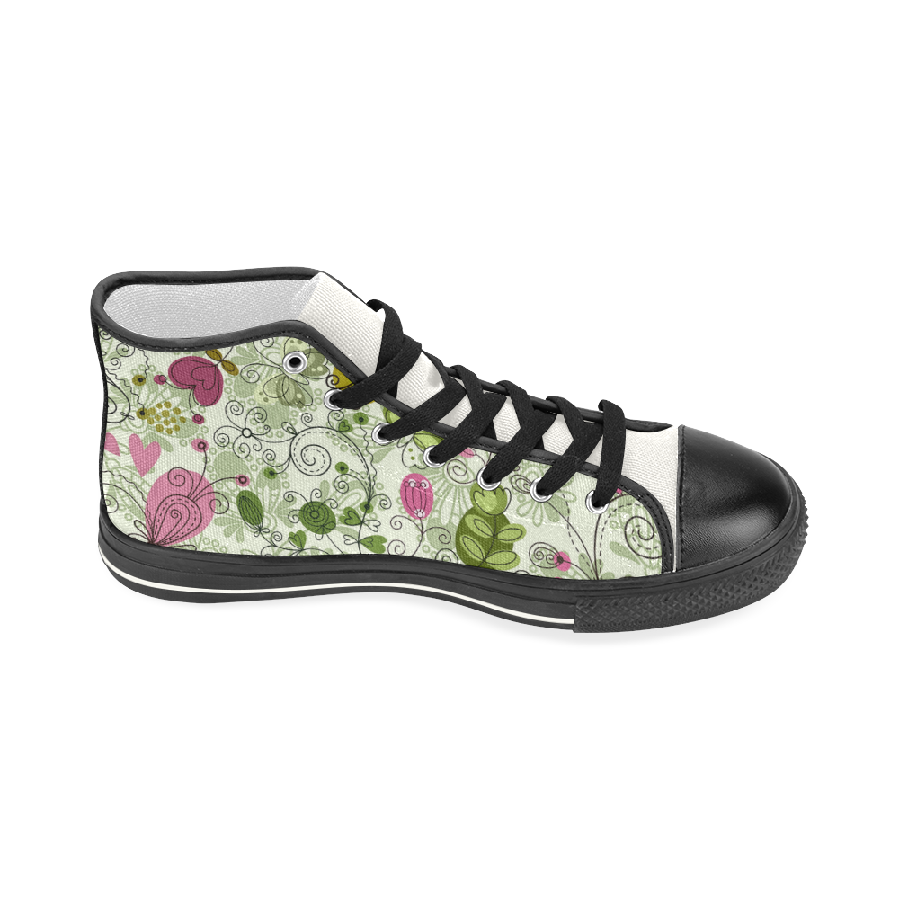 doodle flowers Women's Classic High Top Canvas Shoes (Model 017)
