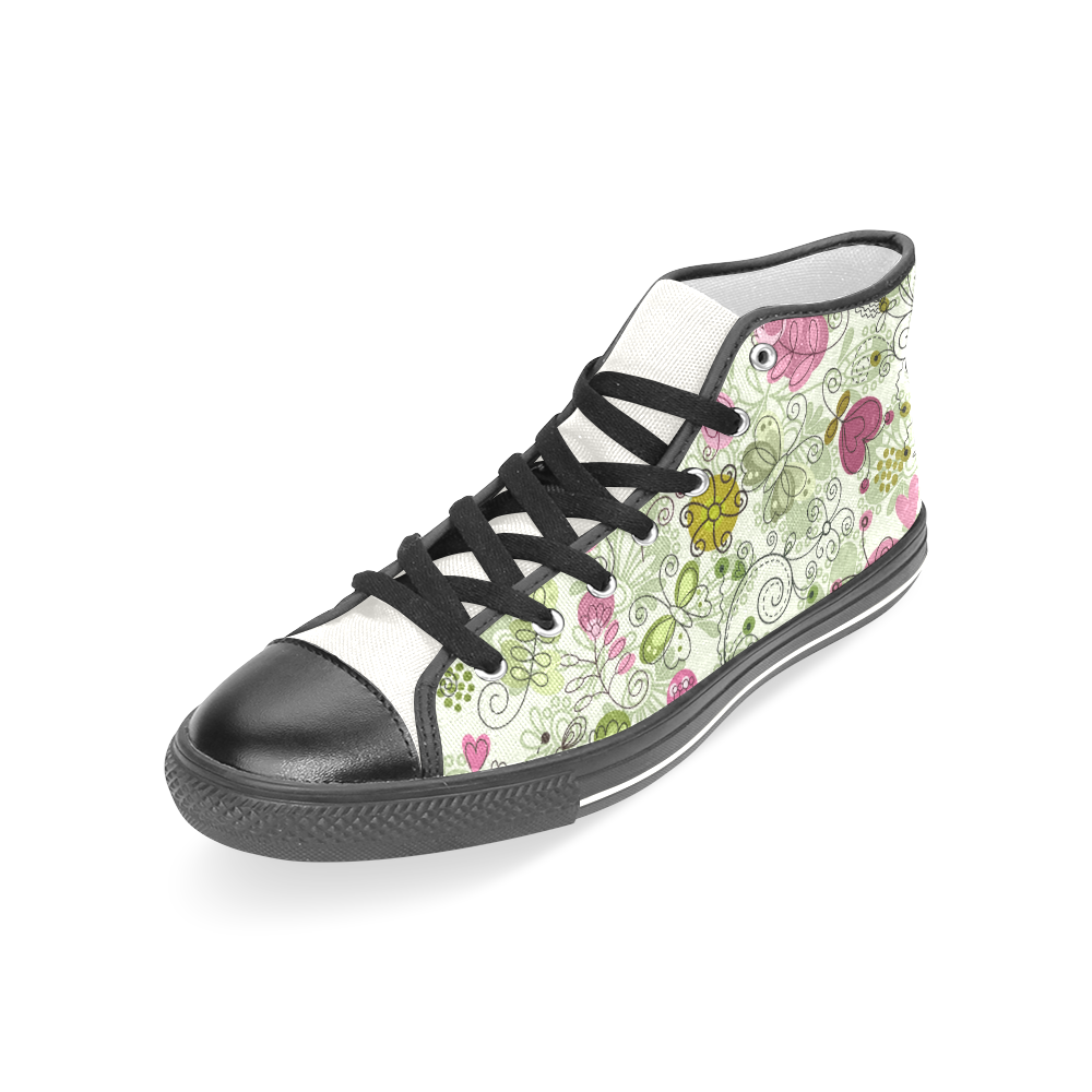 doodle flowers Women's Classic High Top Canvas Shoes (Model 017)