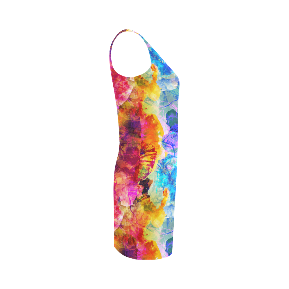 vibrant flower watercolor Medea Vest Dress (Model D06)