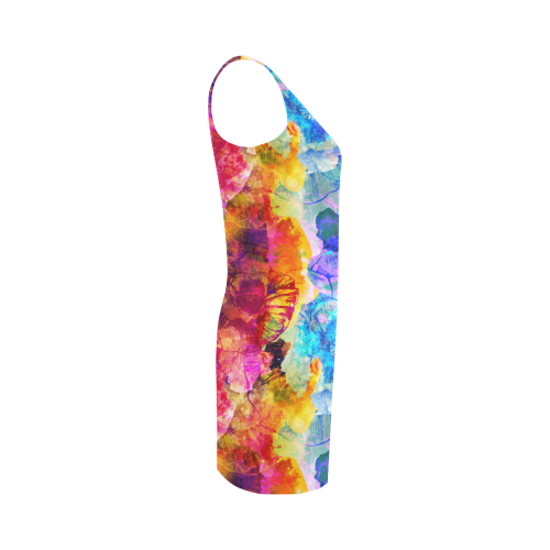 vibrant flower watercolor Medea Vest Dress (Model D06)