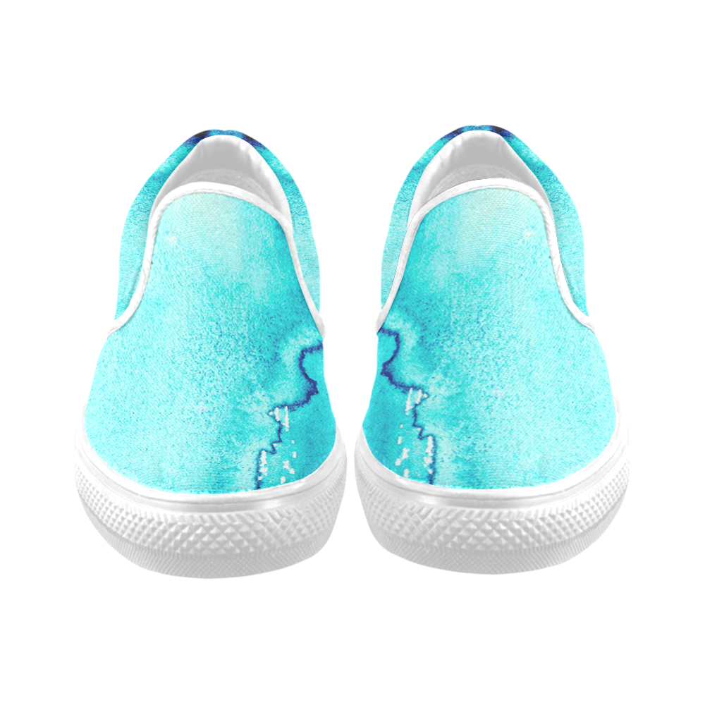Tourqoise and Blue Women's Unusual Slip-on Canvas Shoes (Model 019)