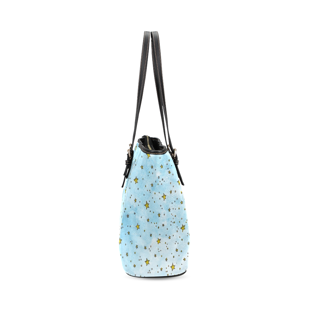 watercolor stars pattern Leather Tote Bag/Large (Model 1640)