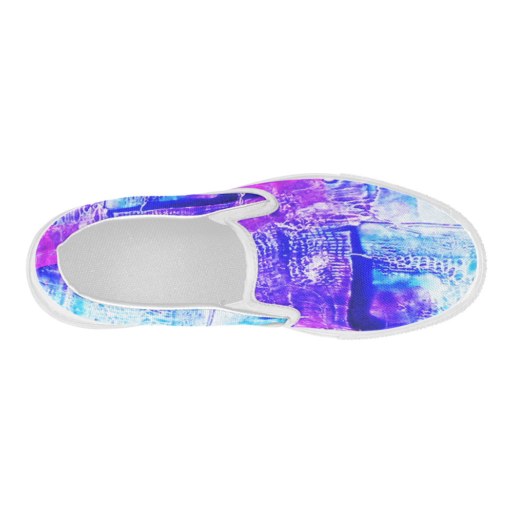 Abstract Blue and Magenta Women's Slip-on Canvas Shoes (Model 019)