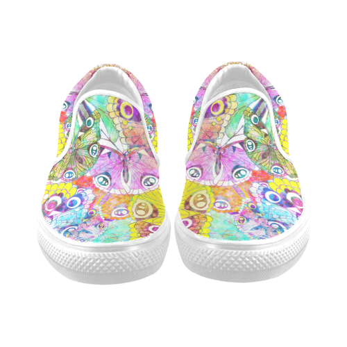 vibrant flower watercolor Women's Unusual Slip-on Canvas Shoes (Model 019)