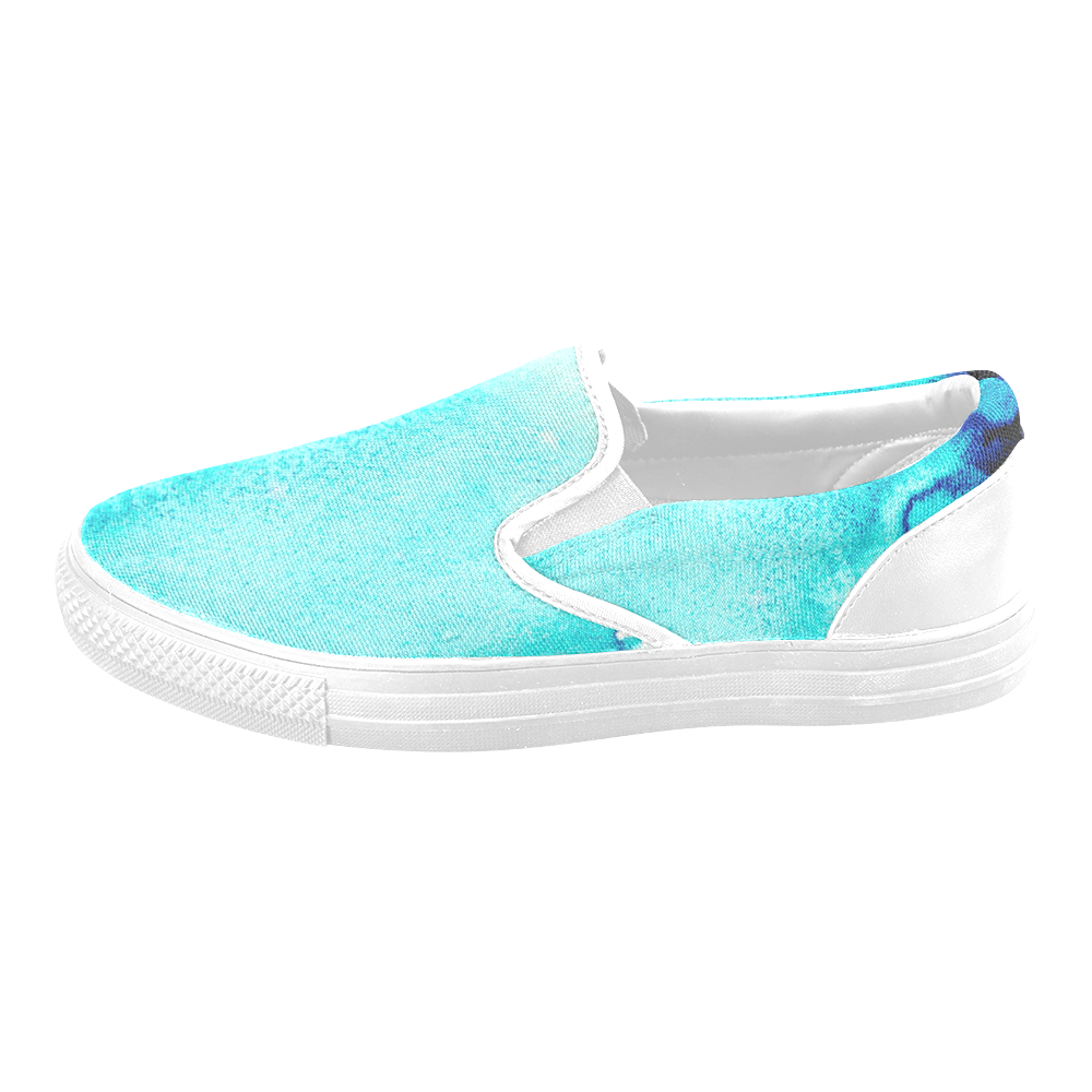 Tourqoise and Blue Women's Unusual Slip-on Canvas Shoes (Model 019)