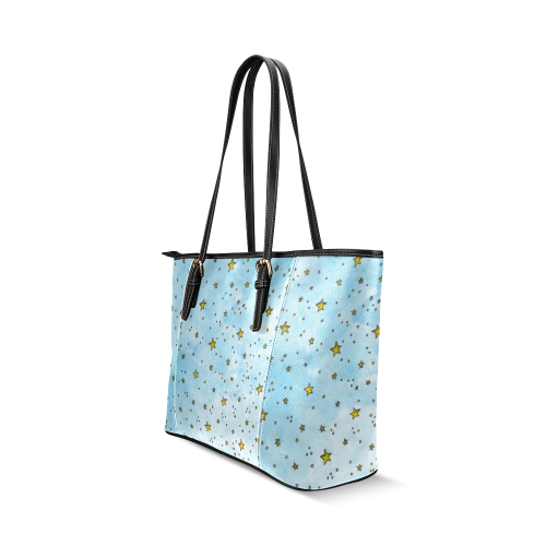 watercolor stars pattern Leather Tote Bag/Large (Model 1640)