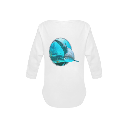 A proud dolphin swims in the ocean Baby Powder Organic Long Sleeve One Piece (Model T27)