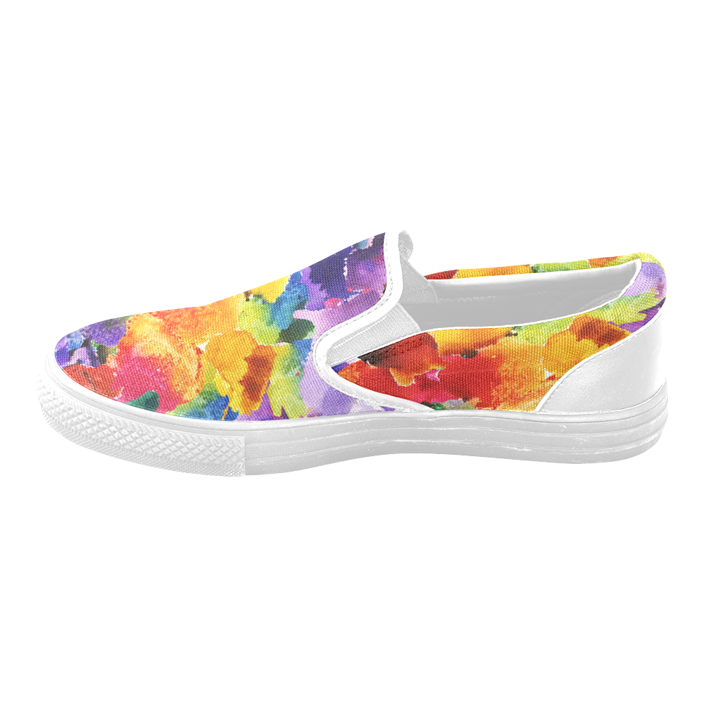 vibrant flower watercolor Women's Unusual Slip-on Canvas Shoes (Model 019)