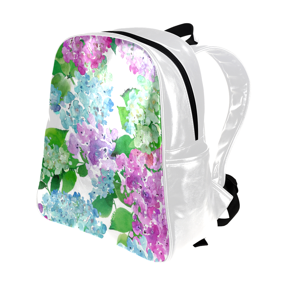 Watercolor Hydrangea Multi-Pockets Backpack (Model 1636)