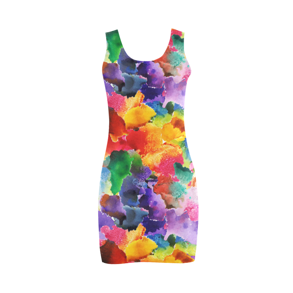 vibrant flower watercolor Medea Vest Dress (Model D06)