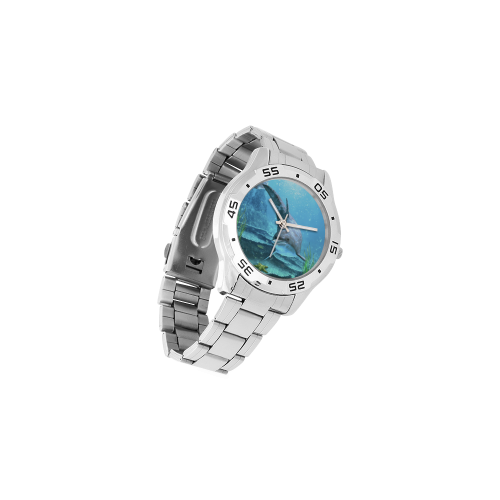 A proud dolphin swims in the ocean Men's Stainless Steel Analog Watch(Model 108)