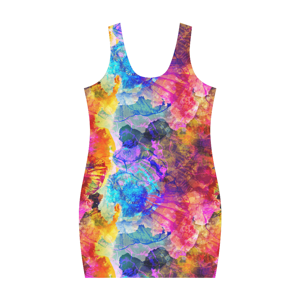 vibrant flower watercolor Medea Vest Dress (Model D06)